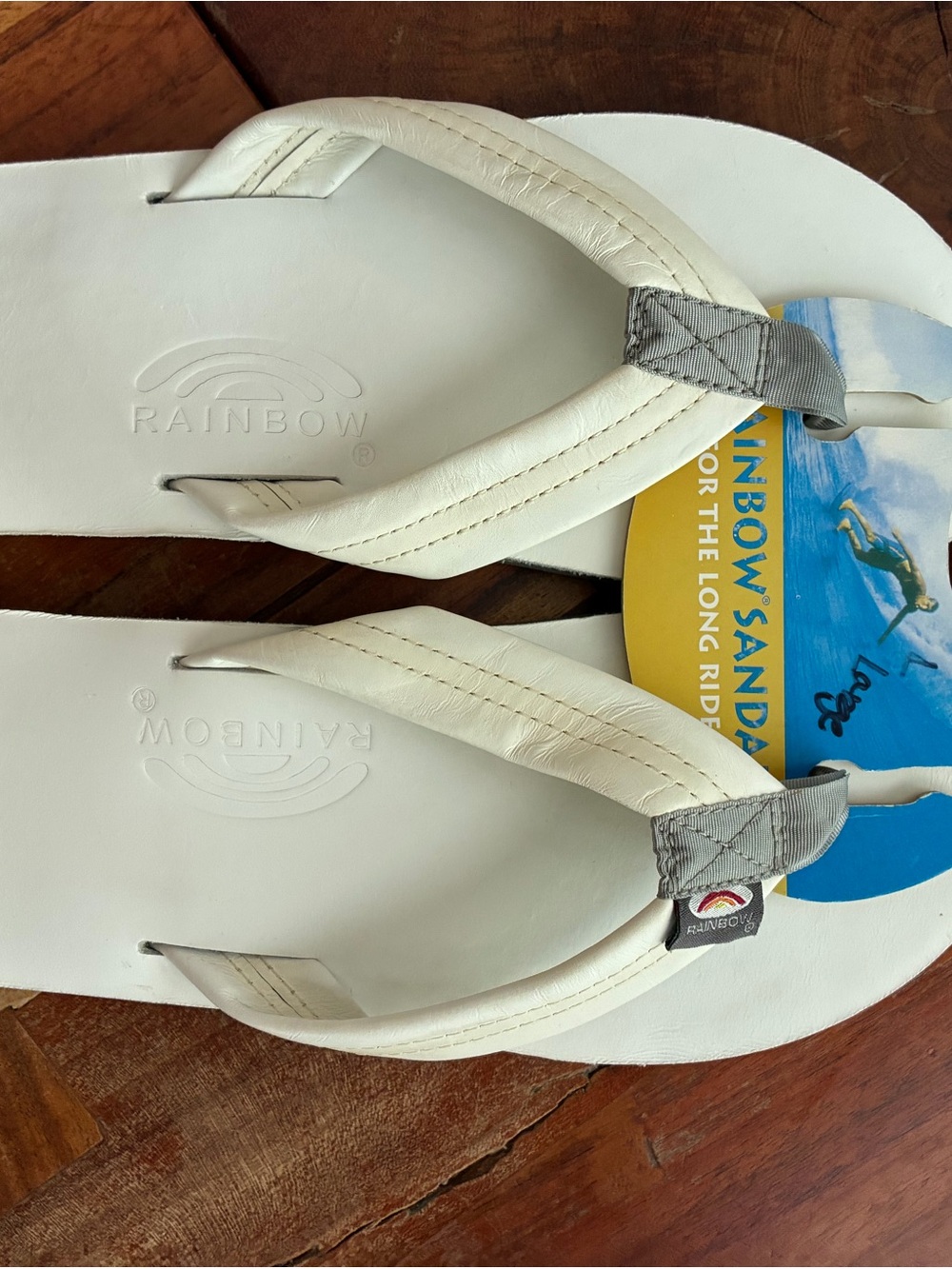 Rainbow White Leather Sandals size 10/large NWT